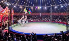 Туркменская конная группа «Галкыныш» демонстрирует зрелищное шоу в Баку